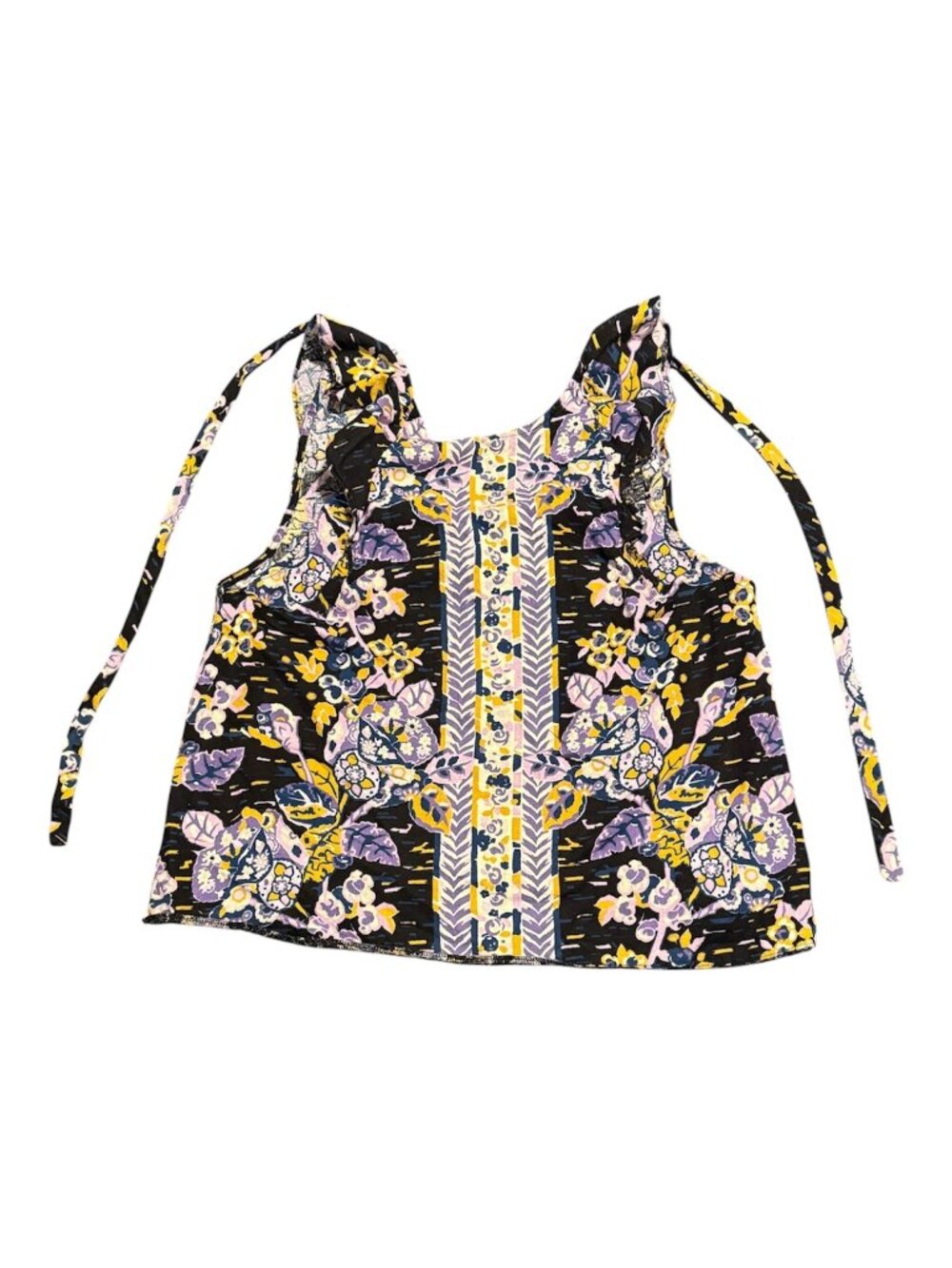 Free People Women Summer In Tulum Ruffle Purple Floral Sleeveless Top Large Read